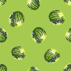Seamless pattern Radicchio salad on bright background. Simple ornament with green lettuce.
