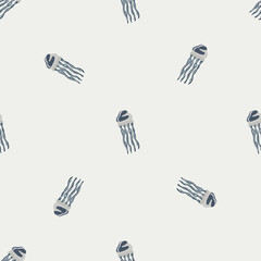 Naklejka premium Seamless pattern jellyfish on light gray background. Minimalist ornament with sea animals
