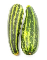 Two fresh zucchini on a white background of a vertical photo