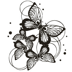 蝶の切り絵風モノクロイラスト