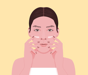 She applying cream to remove acne scars and treat her face.
Illustration about applying cream.