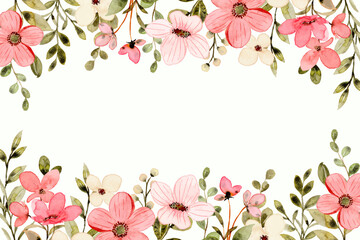 White pink wildflower background with watercolor