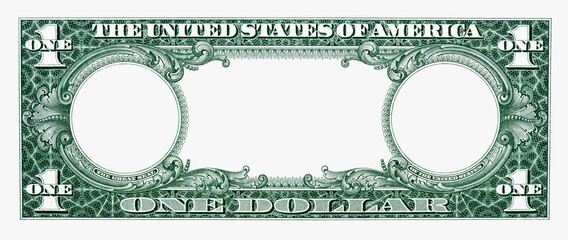 U.S.A. 1 dollar border with empty middle area. Clear One dollar side banknote pattern for your...
