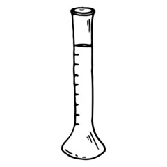 Test tube hand drawn vector doodle illustration. Cartoon test-tube. Isolated on white background. Hand drawn simple science element
