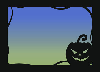 Black halloween frame with pumpkin on blue background vector