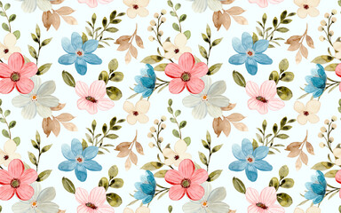 Seamless pattern of colorful watercolor wildflowers
