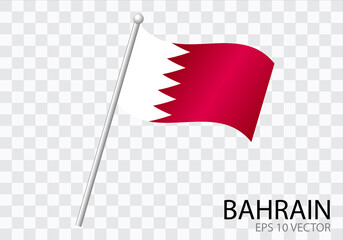 Flag of BAHRAIN with flag pole waving in wind.Vector illustration