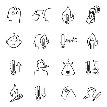 Monochrome simple temperature body icon set vector illustration measuring checking heat