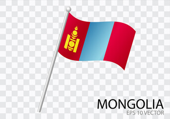 Flag of MONGOLIA with flag pole waving in wind.Vector illustration