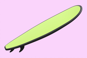 Realistic green surfboard for summer surfing isolated on pink background.
