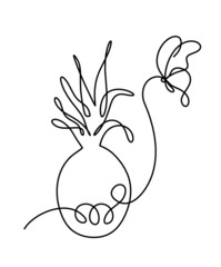 Drawing line pineapple on the white background. Vector