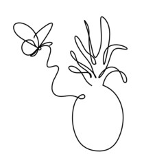 Drawing line pineapple on the white background. Vector