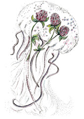 Jellyfish with clover flowers