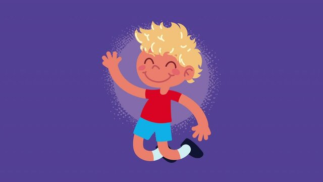 happy little blond boy character animation