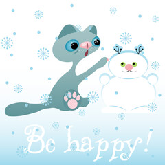 gray cat snowman winter snow snowflacke stickers surprise smile emotions pet