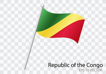 Flag of Republic of the Congo with flag pole waving in wind.Vector illustration