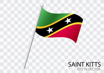 Flag of SAINT KITTS with flag pole waving in wind.Vector illustration