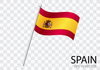 Flag of SPAIN with flag pole waving in wind.Vector illustration