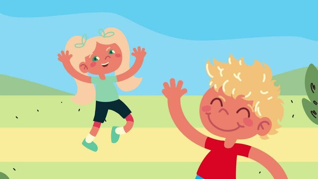 happy little blod kids couple characters animation