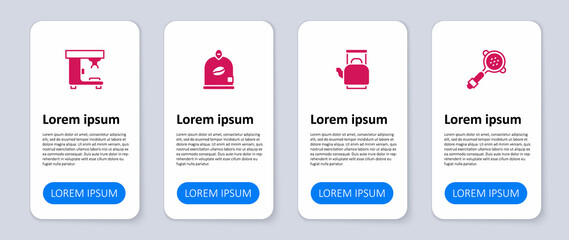 Set Coffee filter holder, Kettle with handle, Bag coffee beans and machine. Business infographic template. Vector