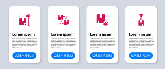 Set Crane with cardboard box, Carton, Cardboard traffic symbol and measurement. Business infographic template. Vector