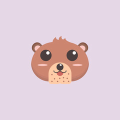 Toy bear face on pink background. Cartoon cute face bear in flat style for childrten.