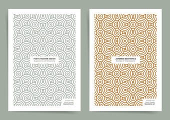 Simple modern japanese poster templates. Retro wavy lines abstract template for poster, banner, brochure, cover. Simple business curvy pattern design background. Digital presentation cover layouts.