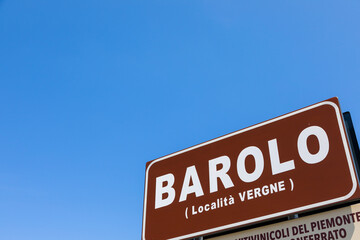 Barolo village road sign, Unesco site, Italy - obrazy, fototapety, plakaty