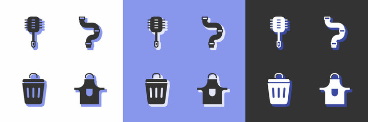 Set Kitchen apron, Toilet brush, Trash can and Industry metallic pipe icon. Vector
