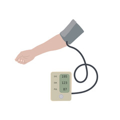 A hand and a tonometer with hypertension, high blood pressure. Flat vector medical illustration.