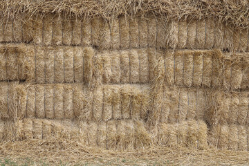 Natural golden background with straw in haystack