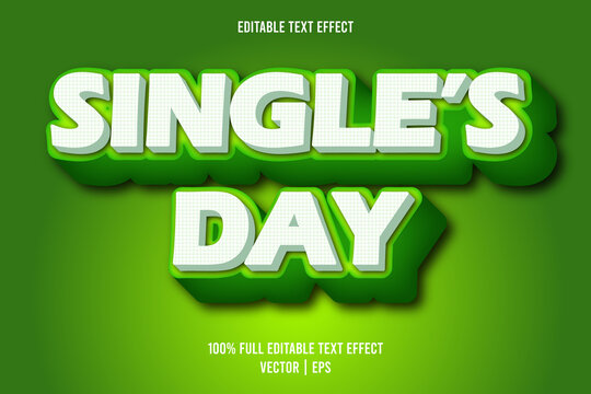 Single's day editable text effect retro style green and white color