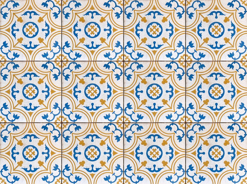 Antique Peranakan Tile Flooring Sino Portuguese Building In Phuket Old Town.