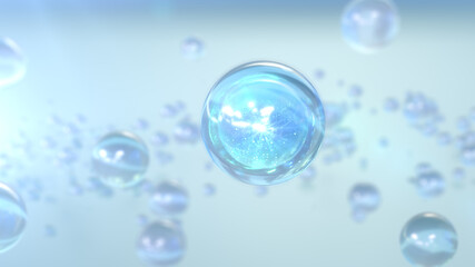 3D rendering Cosmetics Serum bubbles on defocus background. Collagen bubbles Design. Moisturizing Cream and Serum Concept.