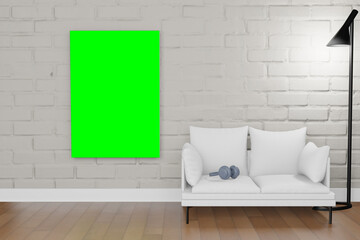 3d rendering illustration of frame poster frame mockup in modern interior background, living room or placing flyer or advertising design