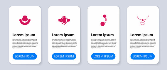 Set Locket on necklace, Piercing, Diamond engagement ring and Necklace mannequin. Business infographic template. Vector