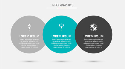 Set Battle hammer, Torch flame and Round shield. Business infographic template. Vector