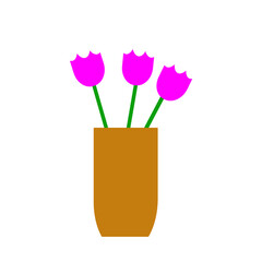 Brown vase with bright tulips.