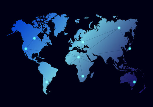Hi-tech style world map illustration. Simple vector illustration. Cyberpunk
