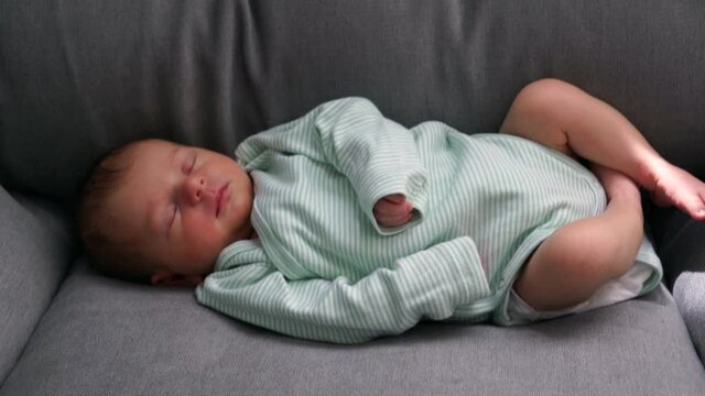 Baby Sleep Newborn Sleep, Little Girl Sleeping On Chair Face and Hands close-up