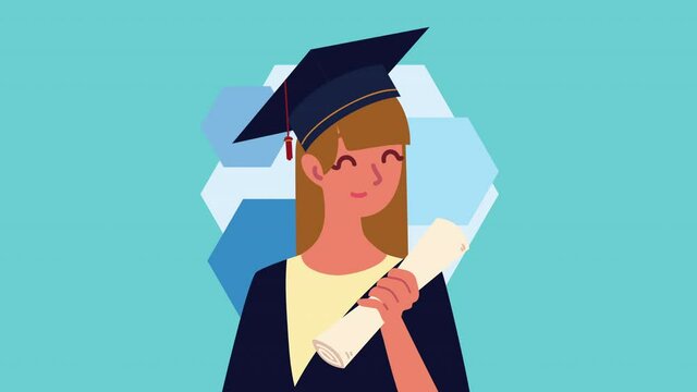 graduation animation with girl graduated