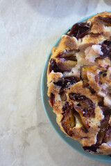 coffee, plum pie and flowers. heather. autumn morning