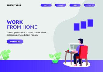 Landing Page Flat Human Work From Home, Covid-19