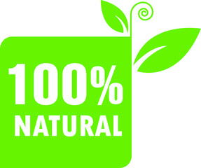 Natural green leaf icon. 100% natural vector image