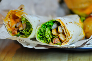 kebab ,pork wraps or taco or vegetable roll or mexican rolls