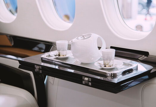 luxury interior in a business class plane before departure