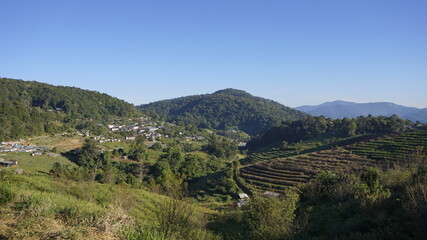 Mon jam view in thailand morning in the mountains 