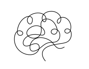 Man silhouette brain as line drawing on white background. Vector