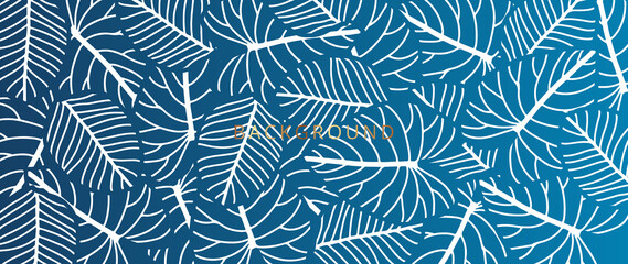 Tropical flower and  leaf Wallpaper, Luxury nature leaves pattern design, Golden flower and leaf line arts, print, cover, Vector illustration.
