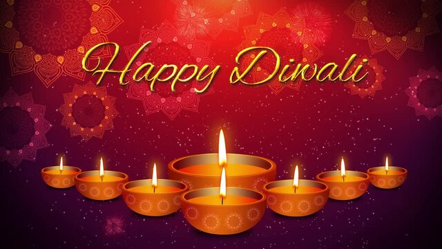 4K Video Loop Animation Happy Diwali, festival of lights. Burning diya lamps. Diwali Celebration, Wishes, Events, Message, holiday, festival. Without text version included